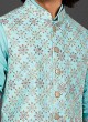 Plastic Mirror Work Silk Nehru Jacket Suit